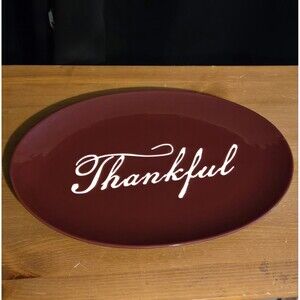 Crofton Lg Stoneware Burgundy Red Thanksgiving Thankful Serving Platter, 16 X 10